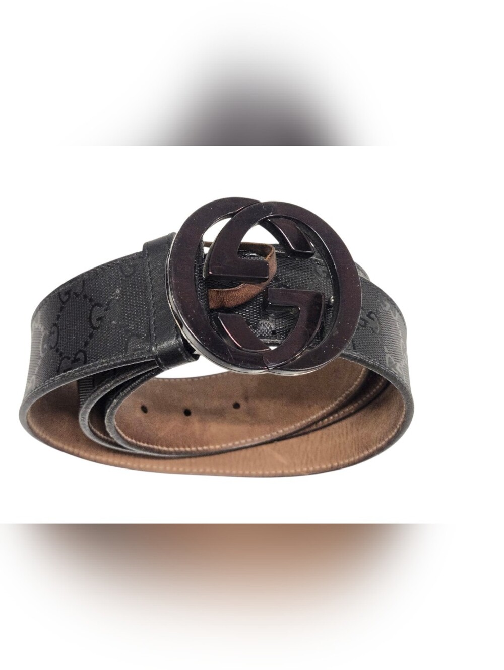 Gucci Black Imprime Black Belt with Interlocking GG Buckle Sz‎ 38